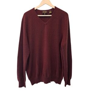 ISAIAH‎ CIARRAI Mens Pure Cashmere Deep Maroon Brown V-neck Fall Sweater Size XL